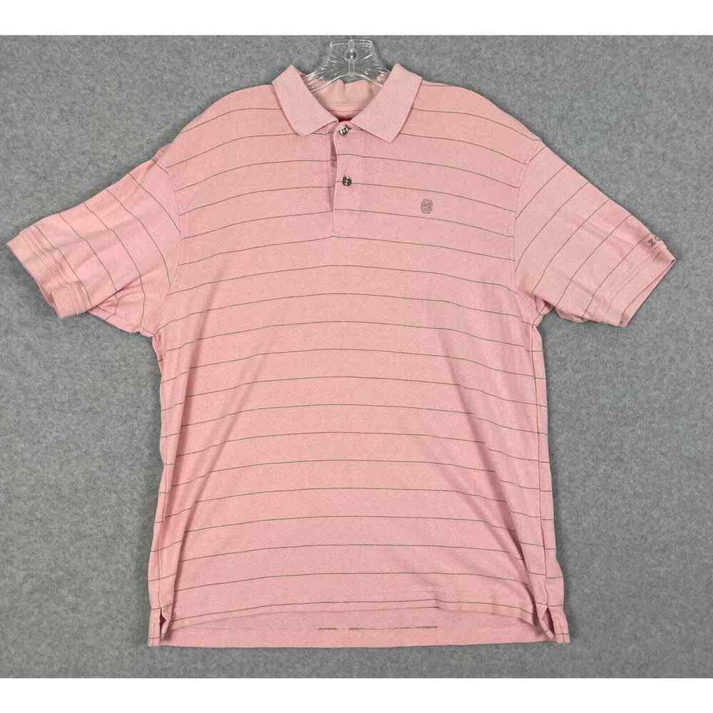 IZOD Polo Shirt‎ Men's M Pink Striped Short Sleeve Golf Colorful Spring Preppy